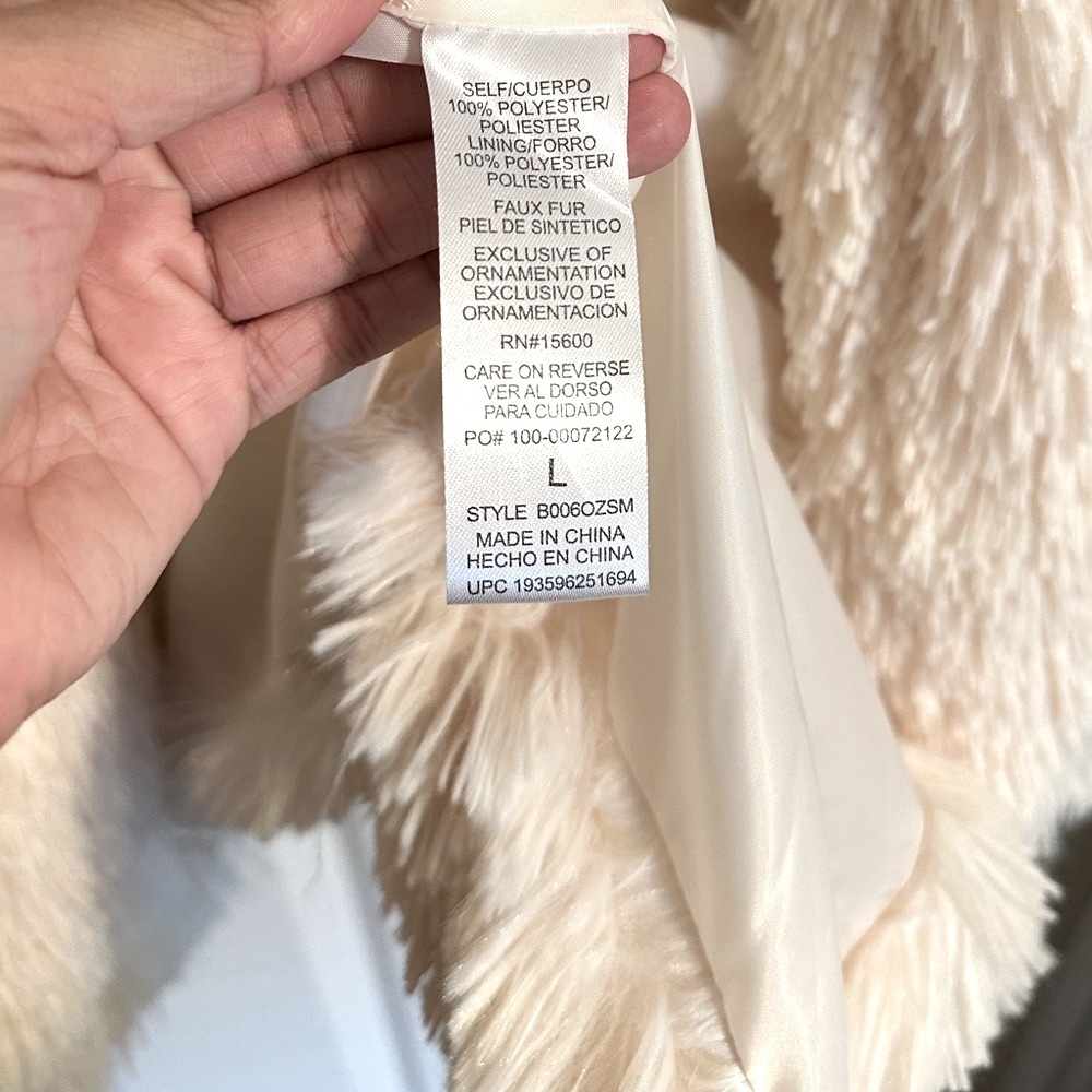Democracy Sleeveless Draped Faux Fur Open Front Shaggy Waterfall Vest, Cream, M - Picture 6 of 8